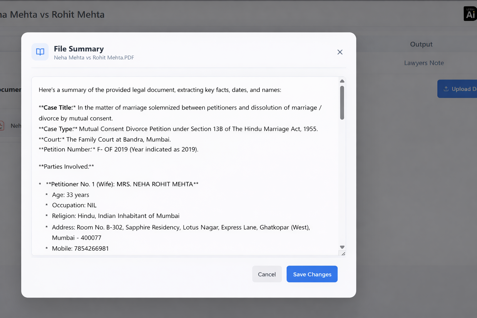 Summary Generation Screenshot